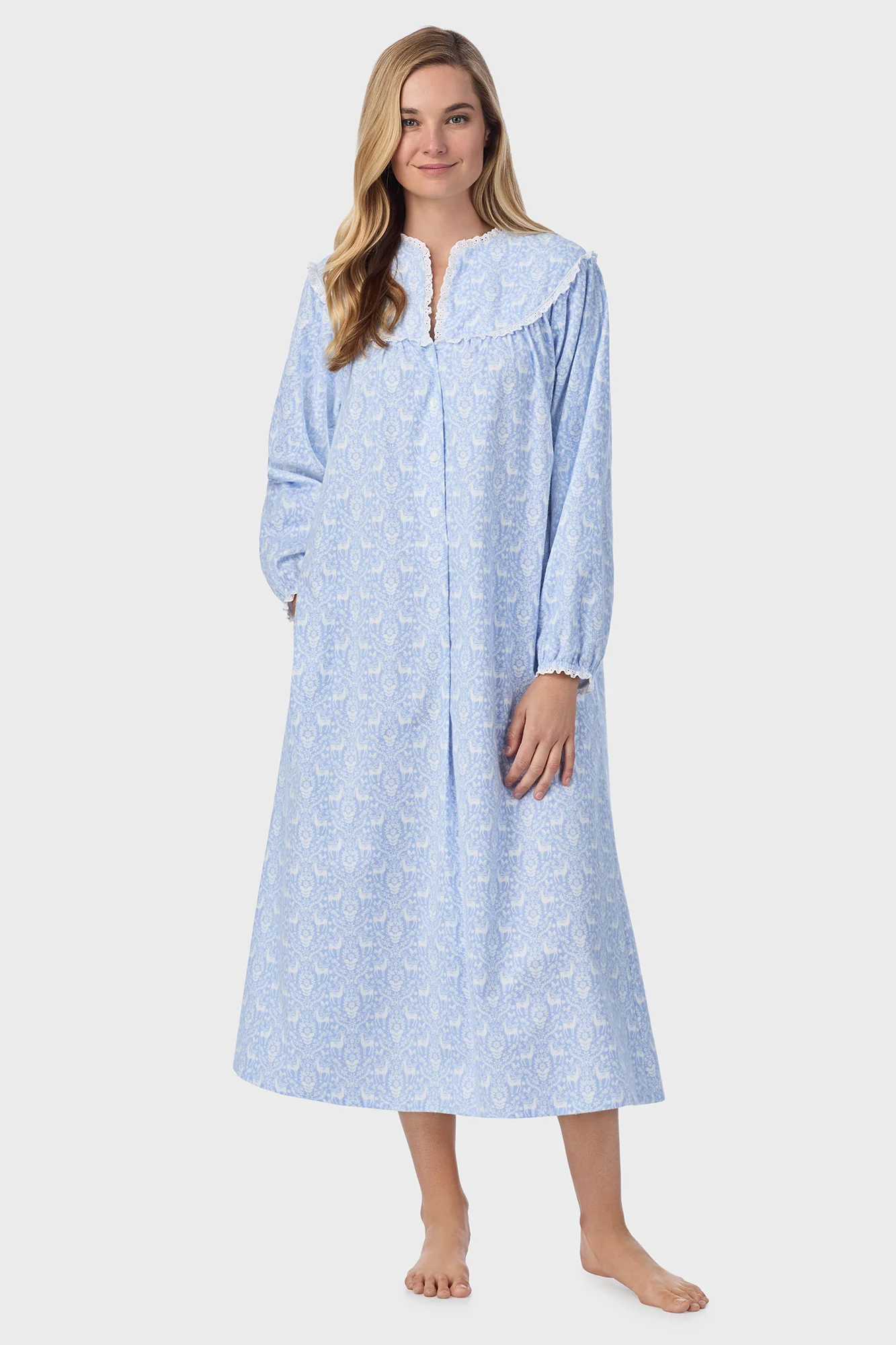 Blue Nordic Tyrolean Flannel Gown - Image 3