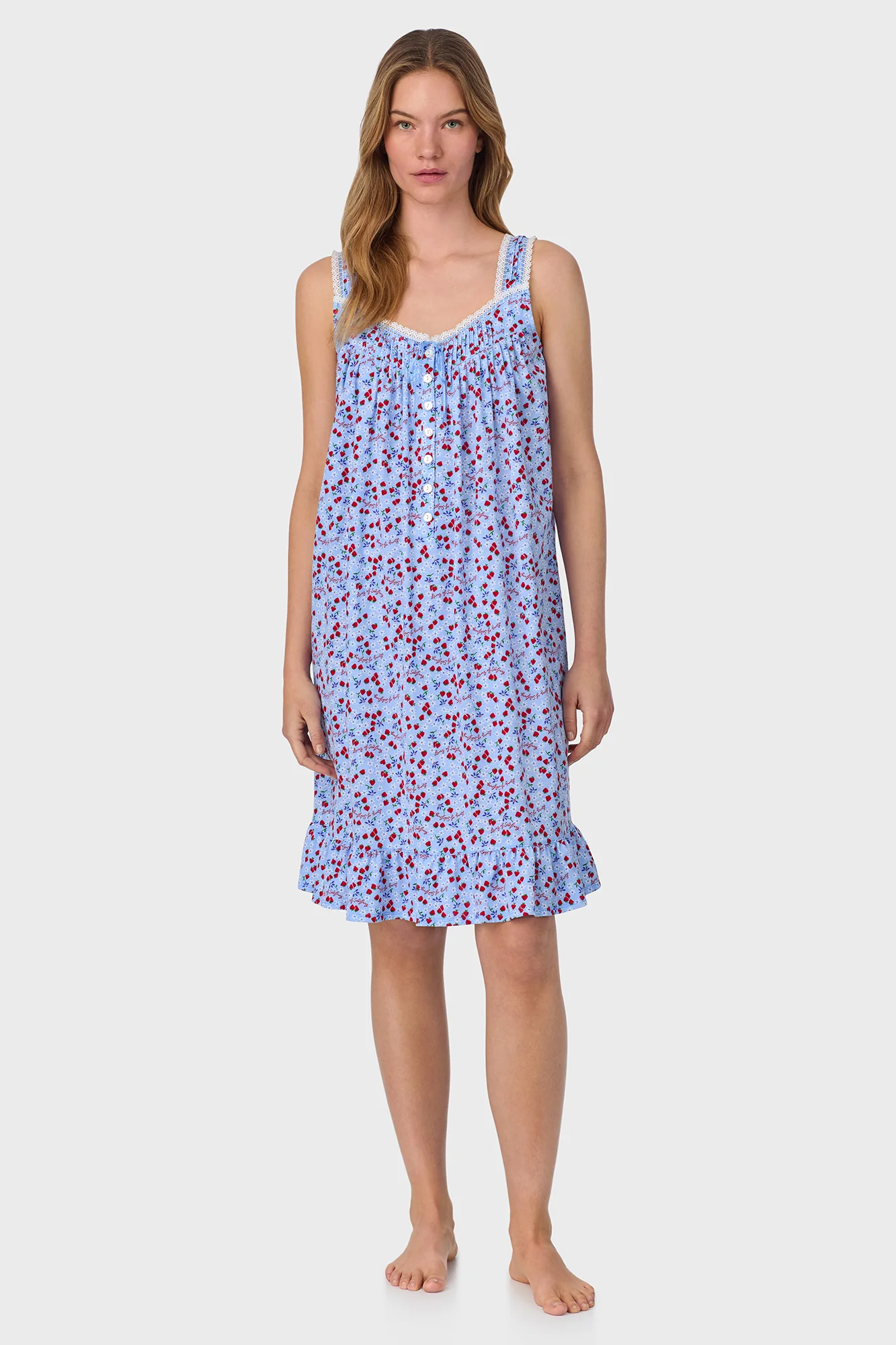 Blue Skies & Berries Cotton Knit Short Nightgown - Image 5