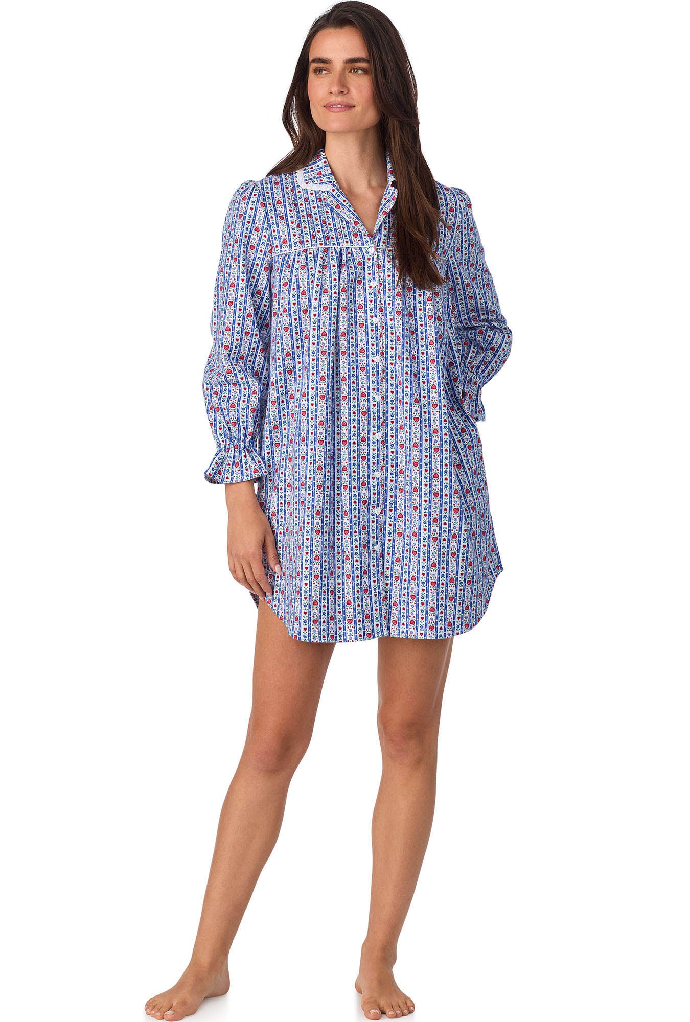 Classic Blue Tyrolean Stripe Flannel Nightshirt - Image 5