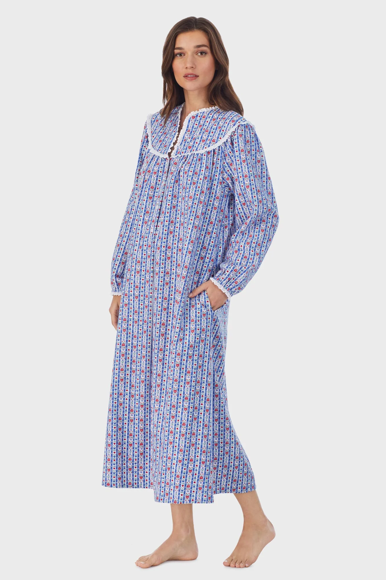 Classic Blue Tyrolean Stripe Flannel Nightgown - Image 3