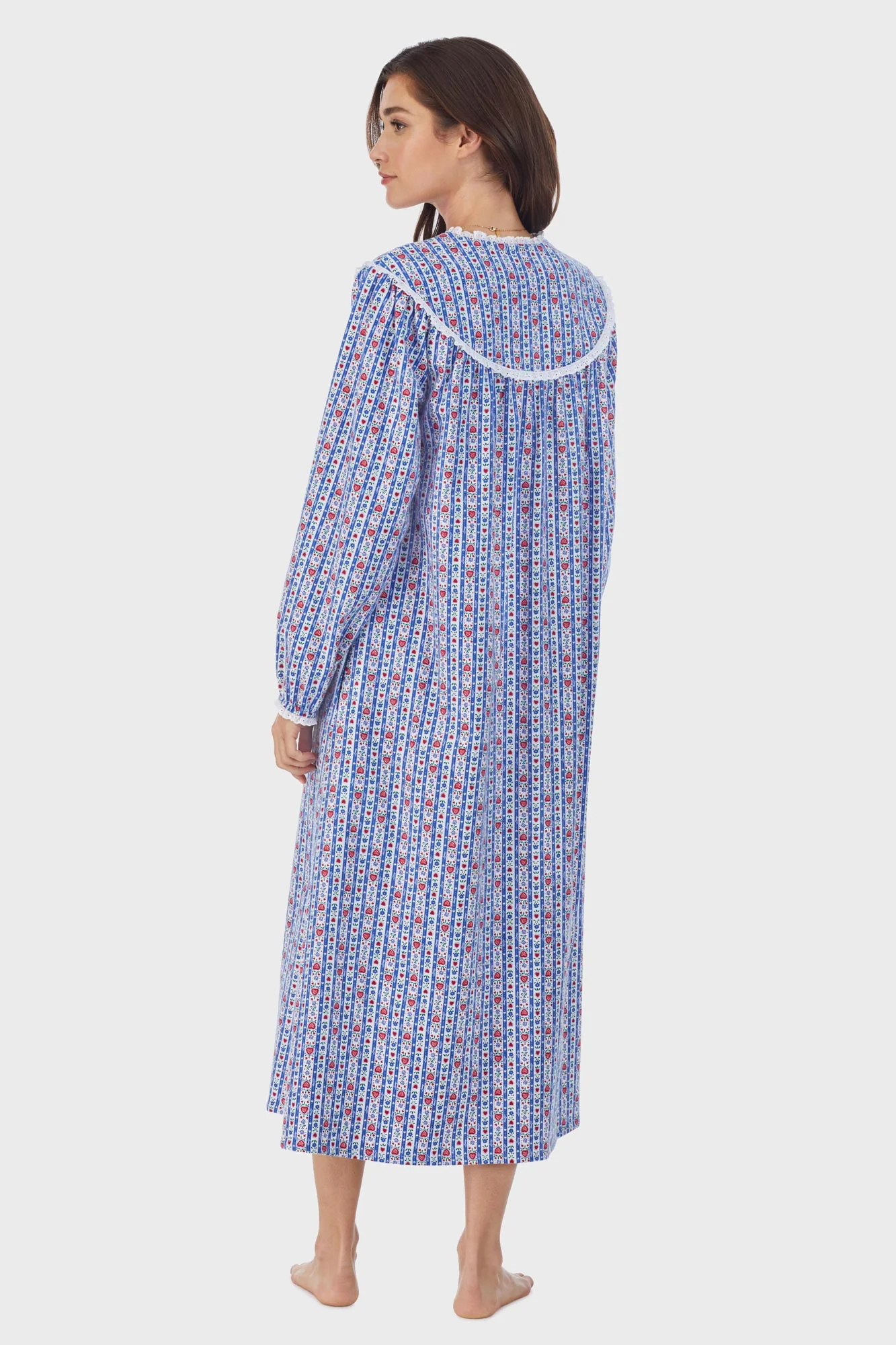 Classic Blue Tyrolean Stripe Flannel Nightgown - Image 4