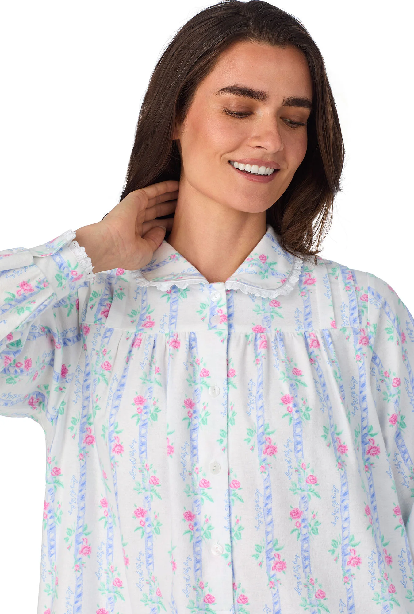 Moire Garland Stripes Peter Pan Flannel Gown - Image 4