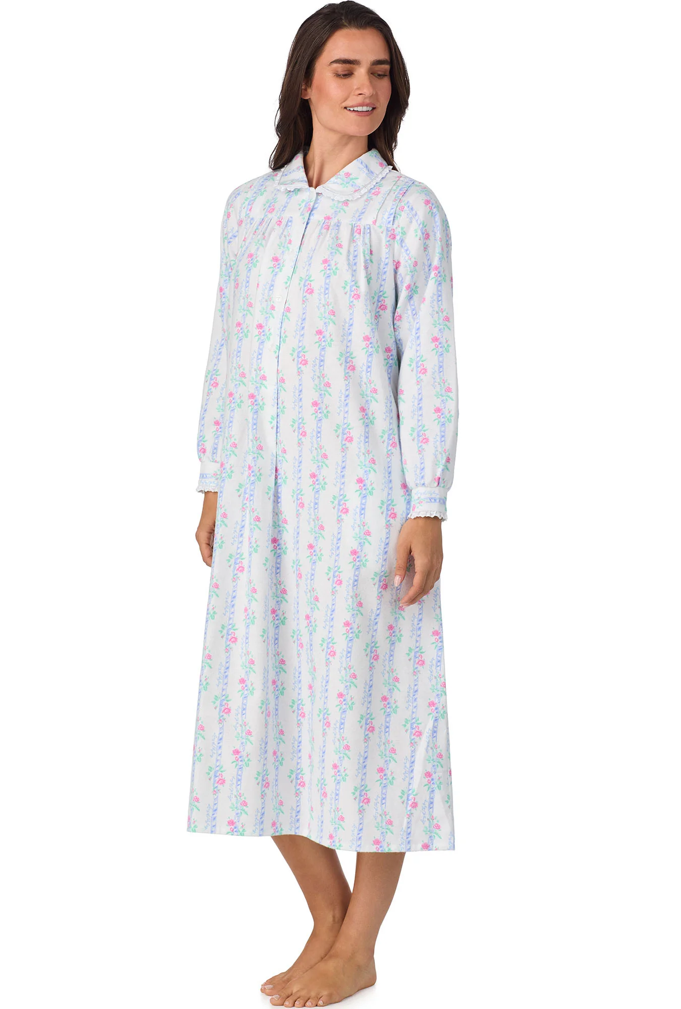 Moire Garland Stripes Peter Pan Flannel Gown - Image 5