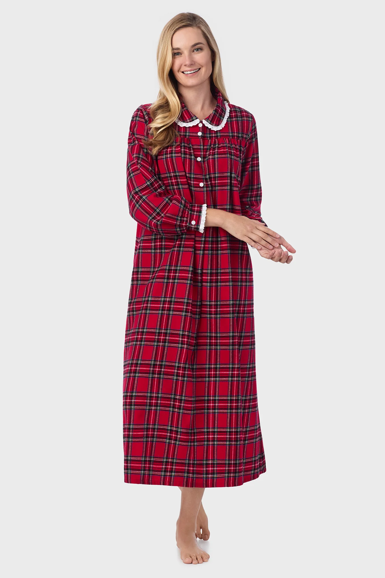Red Tartan Peter Pan Flannel Gown - Image 3