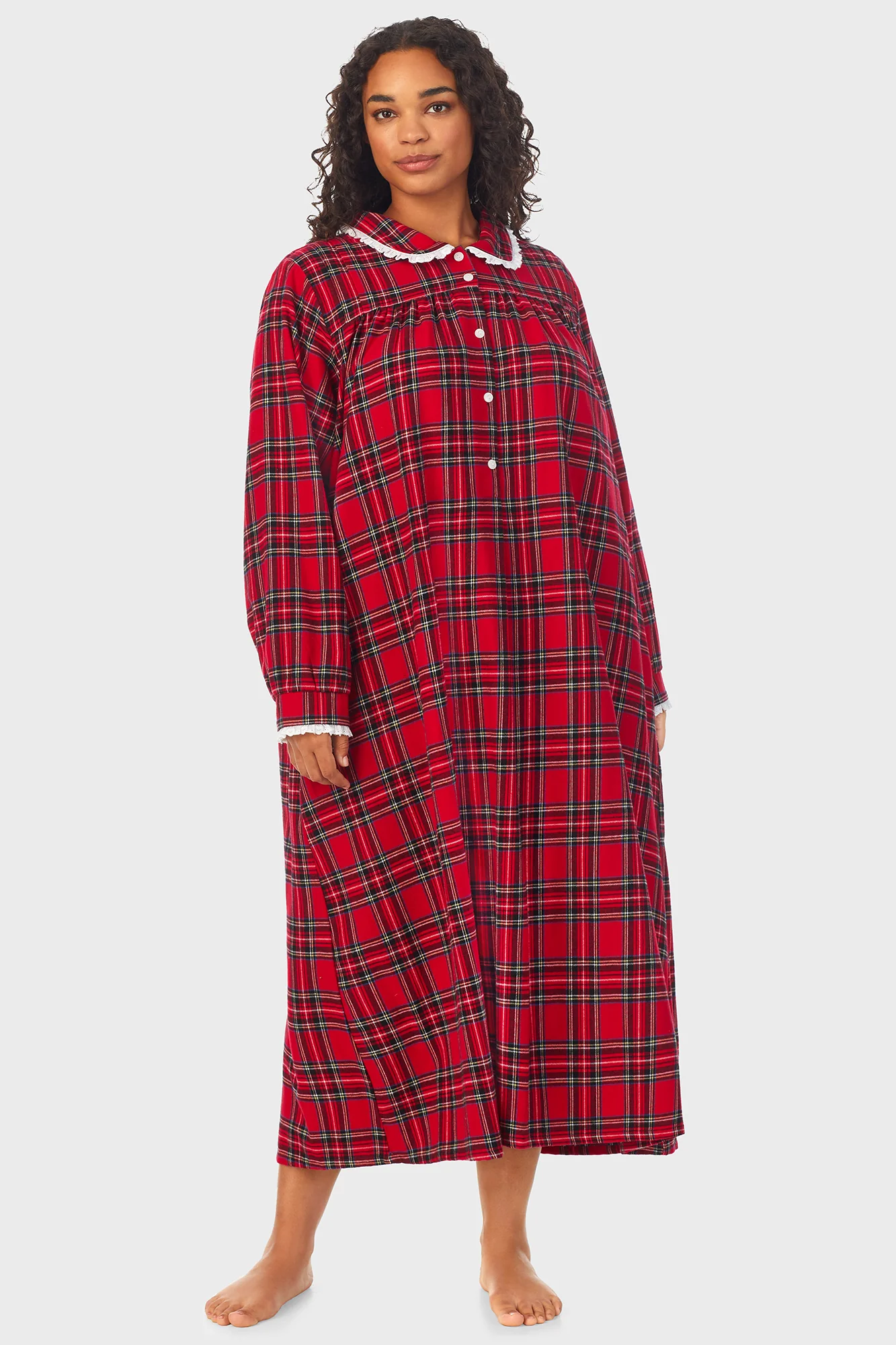 Red Tartan Peter Pan Flannel Gown Plus - Image 4