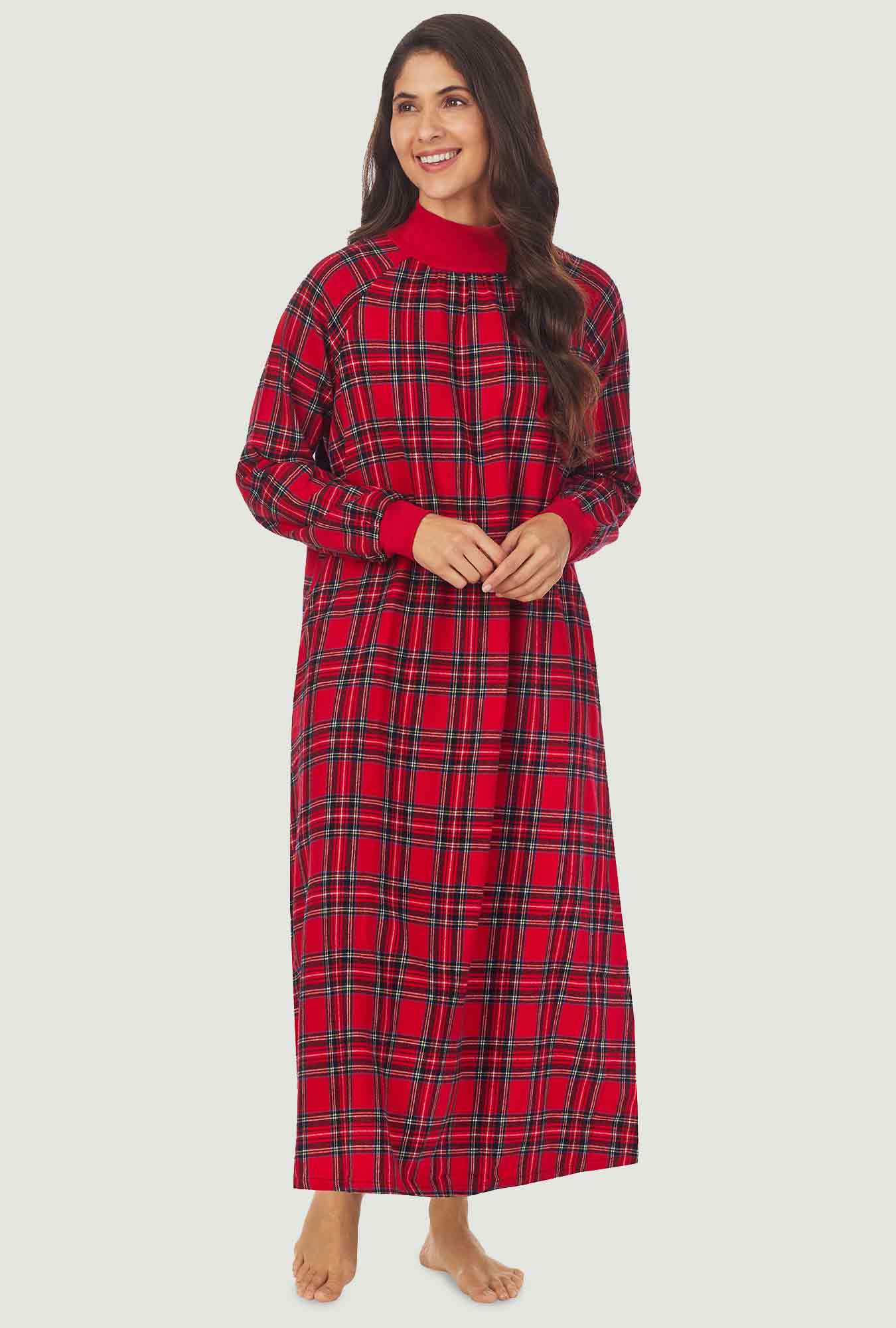 Red Tartan Pop Over Flannel Gown - Image 3